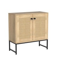 Best Choice Products 2-Door Rattan Storage Cabinet, Accent Furniture, Multifunctional Cupboard For Living Room, Hallway, Kitchen, Sideboard, Buffet Table W/Non-Scratch Foot Pads - Natural