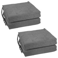 Blazing Needles Set of 4 Indoor Microsuede Chair Cushions Steel Grey