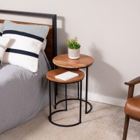 BIRDROCK HOME 2pc Wooden Nesting Side Tables for Living Room | Mango Wood | Large: 16