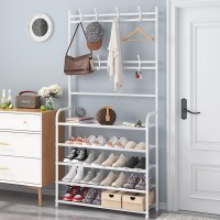 Weecron Entryway Shoe Rack With Coat Rack 5 Tier Shoe Stand Oraanizer For Bedroom Dorm White