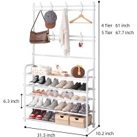 Weecron Entryway Shoe Rack With Coat Rack 5 Tier Shoe Stand Oraanizer For Bedroom Dorm White