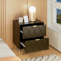 Anbuy Large Black Nightstand Set Of 2 End Side Table Double Bedside Table With 2 Spacious Drawers Dual Night Stand Gold Legs