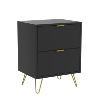 Anbuy Large Black Nightstand Set Of 2 End Side Table Double Bedside Table With 2 Spacious Drawers Dual Night Stand Gold Legs