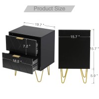 Anbuy Large Black Nightstand Set Of 2 End Side Table Double Bedside Table With 2 Spacious Drawers Dual Night Stand Gold Legs