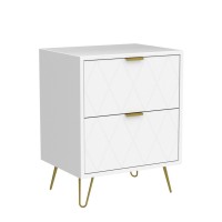 Anbuy Large White Nightstand Set Of 2 End Side Table Double Bedside Table With 2 Spacious Drawers Dual Night Stand Gold Legs