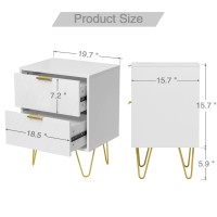 Anbuy Large White Nightstand Set Of 2 End Side Table Double Bedside Table With 2 Spacious Drawers Dual Night Stand Gold Legs