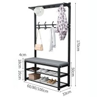 Metal Coat Rack Stand With Shoe Bench, Modern Coat Tree With 10 Hooks And 2-Tier Shoe Rack, Lots Of Storage Space, 4 In 1 Entryway Hall Tree With Storage Bench, Easy To Assemble