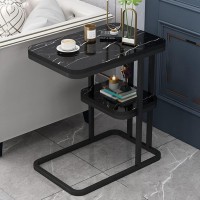 Giznxba C Side Table, C Shaped End Table In Living Room Bedroom, Small Slim Side Table For Small Spaces, Industrial Bedside Table Small For Office Balcony Sofa Couch Bed (Color : Black, Size : A)