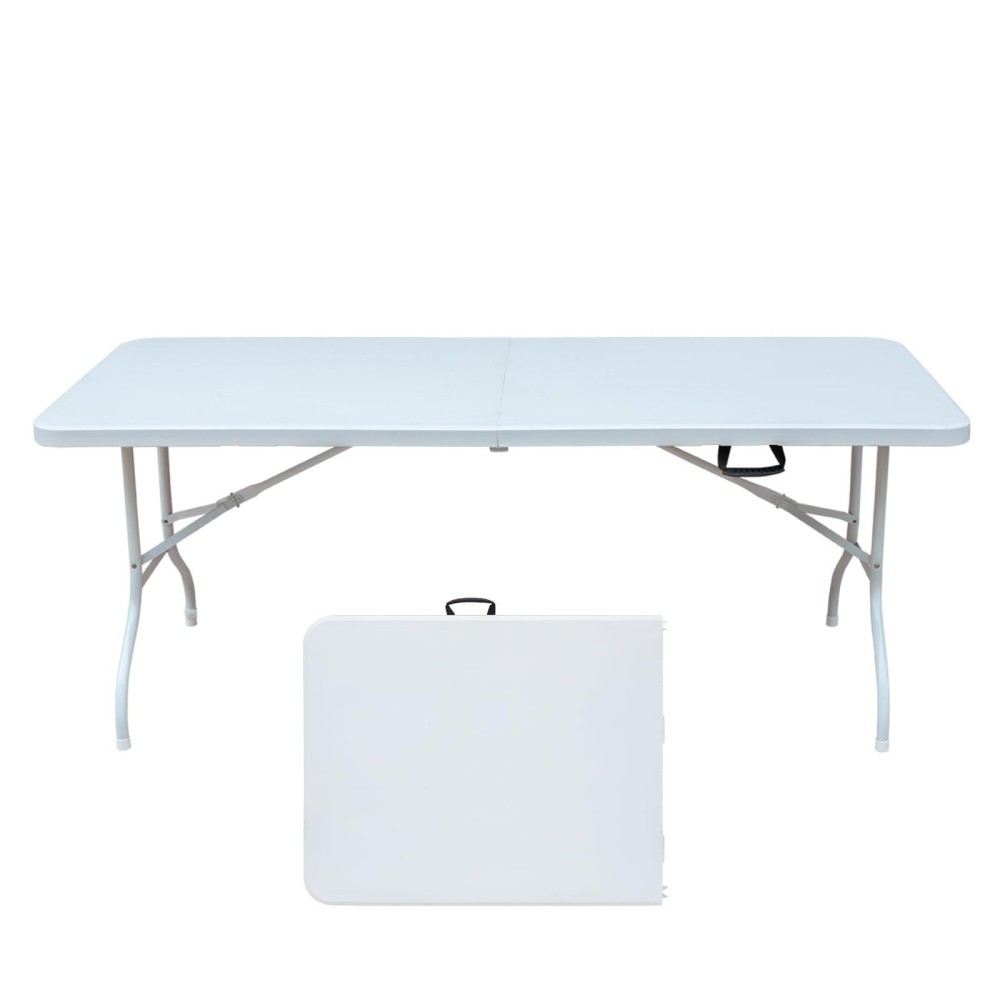 Icoud 6Ft Plastic Folding Table Portable Heavy Duty White Dining Table Foldinhalf For Camp Party Kitchen Indoor Outdoor