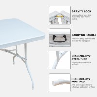 Icoud 6Ft Plastic Folding Table Portable Heavy Duty White Dining Table Foldinhalf For Camp Party Kitchen Indoor Outdoor