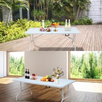 Icoud 6Ft Plastic Folding Table Portable Heavy Duty White Dining Table Foldinhalf For Camp Party Kitchen Indoor Outdoor