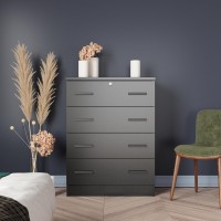 Wpfurniture 4 Drawer Chest Wooden Dresser With Lock (Black)