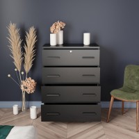 Wpfurniture 4 Drawer Chest Wooden Dresser With Lock (Black)