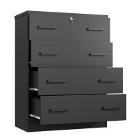 Wpfurniture 4 Drawer Chest Wooden Dresser With Lock (Black)