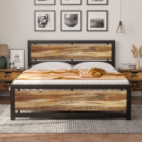 Codesfir Full Size Bed Frame With Modern Wooden Headboard, Heavy Duty Platform Metal Bed Frame With Strong 4 U-Shaped Support Frames & 12 Strong Wood Slat Support/No Box Spring, Rustic Brown