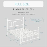 Hoomic Full Size Metal Platform Bed Frame/Victorian Style Iron-Art Headboard And Footboard / 14 Inches Mattress Foundation For Storage/No Box Spring Needed/Easy Assembly/Off-White