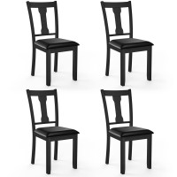 Giantex Set Of 4 Black Dining Chairs, Upholstered High Back Kitchen Chairs W/Rubber Wood Frame, Anti-Scratch Foot Pads, Wooden Traditional Dining Side Chair