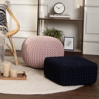 Redearth Cube Low Pouf Foot Stool Ottoman Hand Knitted Poof Cord Boho Pouffe Home D Cor Stuffed Footrest For Living Ro