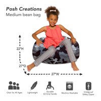 Posh Creations Bean Bag Chair For Kids Teens And Adults Includes Removable And Machine Washable Cover Soft Nylon Camo Gray