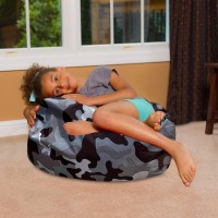 Posh Creations Bean Bag Chair For Kids Teens And Adults Includes Removable And Machine Washable Cover Soft Nylon Camo Gray