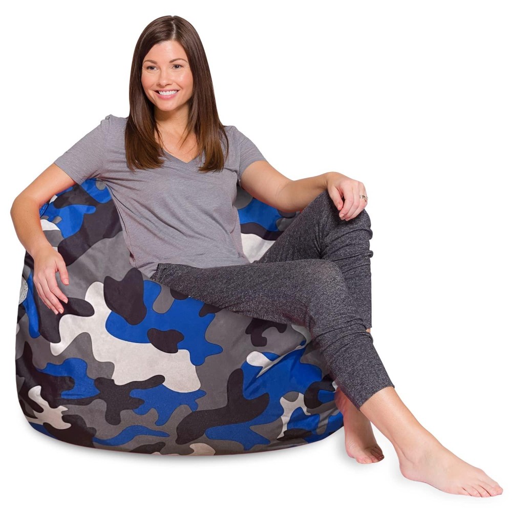 Posh Creations Bean Bag Chair For Kids Teens And Adults Includes Removable And Machine Washable Cover Soft Nylon Camo Blue