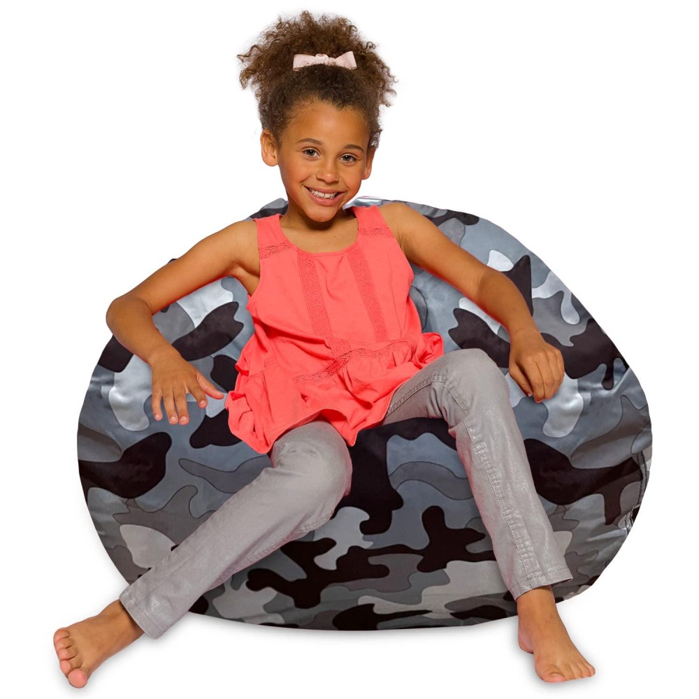 Posh Creations Bean Bag Chair For Kids Teens And Adults Includes Removable And Machine Washable Cover Soft Nylon Camo Gray