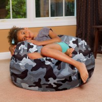 Posh Creations Bean Bag Chair For Kids Teens And Adults Includes Removable And Machine Washable Cover Soft Nylon Camo Gray