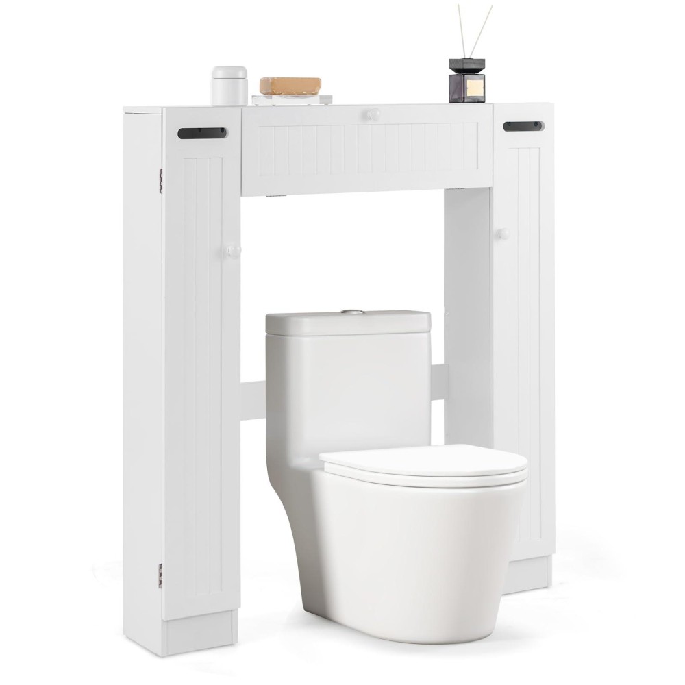 Giantex Over-The-Toilet Storage Cabinet - Freestanding Toilet Organizer With Doors, Adjustable Shelves & Toilet Paper Holders, Versatile Storage Rack Space Saver For Bathroom Laundry Room (White)
