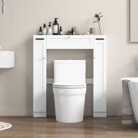 Giantex Over-The-Toilet Storage Cabinet - Freestanding Toilet Organizer With Doors, Adjustable Shelves & Toilet Paper Holders, Versatile Storage Rack Space Saver For Bathroom Laundry Room (White)