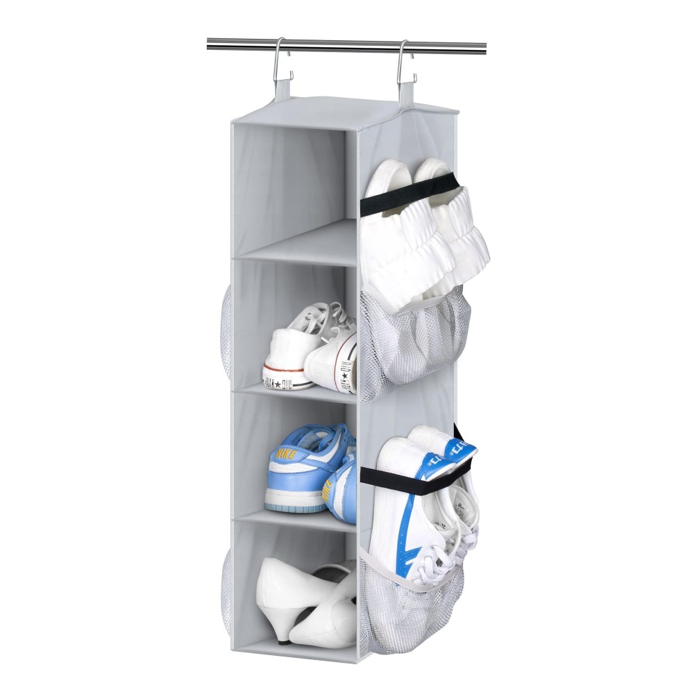 Sleeping Lamb Short Hanging Shoe Organizer For Closet Storage With Mesh Side Pockets Holds 8 Pairs Hanging Shoe Rack Hanger Rv