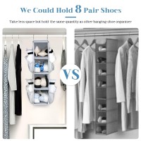 Sleeping Lamb Short Hanging Shoe Organizer For Closet Storage With Mesh Side Pockets Holds 8 Pairs Hanging Shoe Rack Hanger Rv