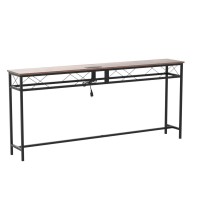 Vecelo 71In Extra Long Narrow Sofa/Console Table With Charging Station & Power Outlet And Usb Ports, For Entryway, Living Room, Office, Industrial, Rustic Brown
