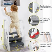 Toddler Step Stool For Bathroom Sink Adjustable Kids 3 Step Stool With Handles And Safety Non-Slip Pads Toddler Kitchen Stool Helper For Toilet Potty Training & Children Step Ladder Learning Helper