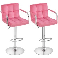 Yaheetech Counter Height Bar Stools Set Of 2 Velvet Swivel Barstools For Kitchen Stool Height Adjustable Counter Stool Barstools