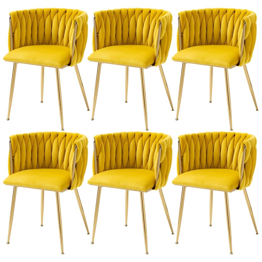 Nrizc Woven Dining Chairs Set Of 6 Velvet Upholstered Dining Chairs With Gold Metal Legs Modern Accent Chairs For Living Room