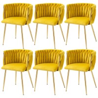 Nrizc Woven Dining Chairs Set Of 6 Velvet Upholstered Dining Chairs With Gold Metal Legs Modern Accent Chairs For Living Room