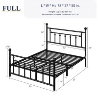 Allewie 14 Inch Full Size Metal Platform Bed Frame With Victorian Vintage Headboard And Footboard/Mattress Foundation/Under Bed Storage/No Box Spring Needed/Easy Assembly/Noise-Free/Black