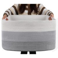 Oiahomy Large Cotton Rope Basket, Rectangle Woven Baskets For Storage, Nursery Blanket Basket Living Room, Toy Basket With Handle, Large Baskets For Organizing-22X17X12-Gradient Grey