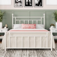 Allewie 14 Inch Queen Size Metal Platform Bed Frame With Victorian Vintage Headboard And Footboard/Mattress Foundation/Under Bed Storage/No Box Spring Needed/Easy Assembly/Noise-Free/White