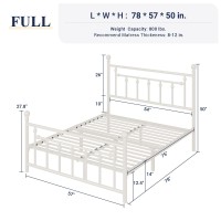 Allewie 14 Inch Full Size Metal Platform Bed Frame With Victorian Vintage Headboard And Footboard/Mattress Foundation/Under Bed Storage/No Box Spring Needed/Easy Assembly/Noise-Free/White