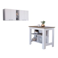 Austin 2 Piece Kitchen Set, Upper Wall cabinet + Kitchen Island , White Walnut(D0102H2Bc6W)