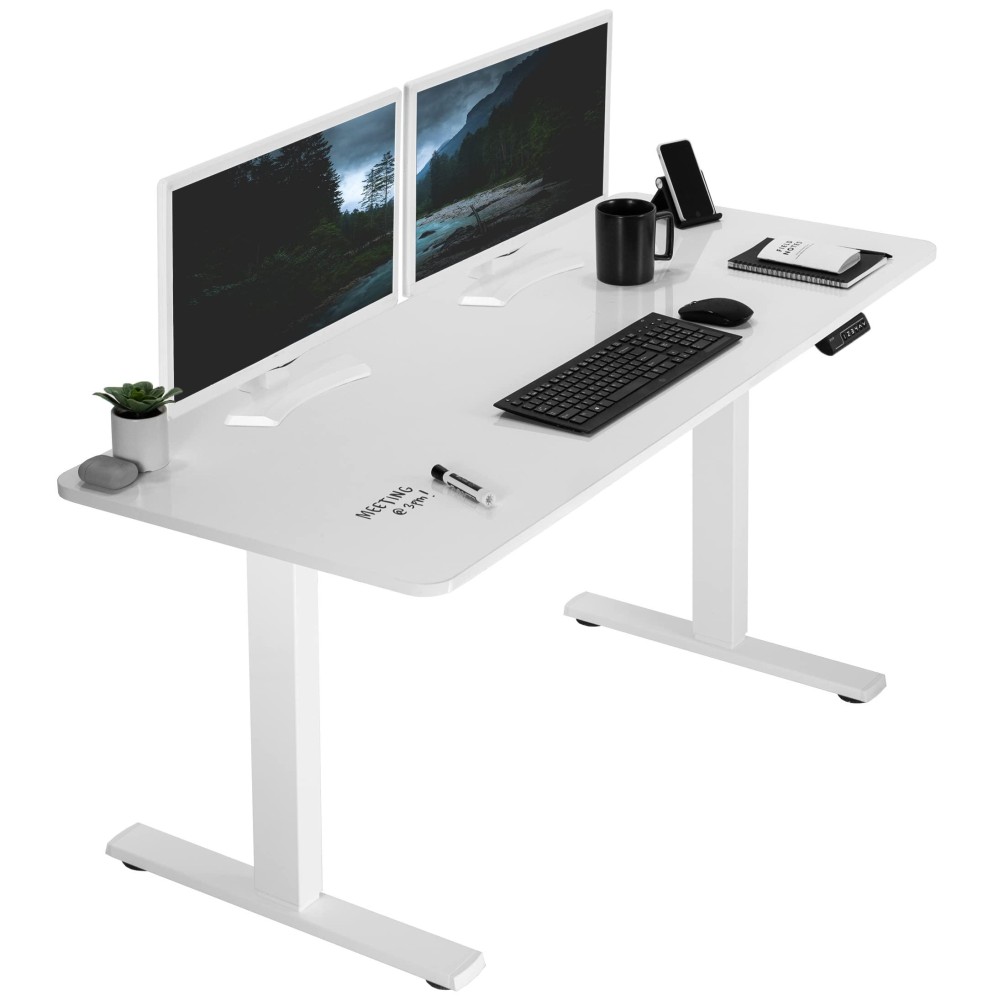 Vivo Electric Height Adjustable 60 X 24 Inch Memory Stand Up Desk, White Dry Erase Solid One-Piece Table Top, White Frame, Standing Workstation With Preset Controller, 1B Series, Desk-Kit-1W6We