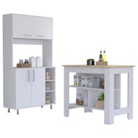 Surrey 2 Piece Kitchen Set, Kitchen Island + Pantry cabinet , White Walnut(D0102H2BcFV)