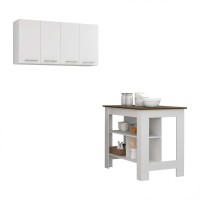 caledon 2 Piece Kitchen Set, Kitchen Island + Upper Wall cabinet , White Walnut(D0102H2BcMY)