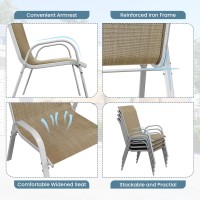 Amopatio Patio Chairs Set Of 4 Outdoor Stackable Dining Chairs For All Weather Breathable Garden Outdoor Furniture For Backyar