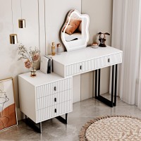 Ieejdn White, Vanity Desk With 3 Color Touch Screen Dimming Mirror,Brightness Adjustable, Modern Makeup Table With Adjustable Cabinet And 5 Large Drawers, Dressing Table For Bedroom,Makeup Room