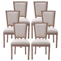 Nrizc French Country Dining Chairs Set Of 6 Farmhouse Fabric Dining Room Chairs With Square Back Brown Wood Legs French Bistr