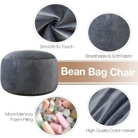 [Velvet Fabric] Large Bean Bag Chair: 4 Ft Memory Foam Bean Bag Chairs For Adults With Filling Adult/Kids Bean Bag Chair With Filler Included Soft Faux Fur Fabric Fog Grey 4 Foot