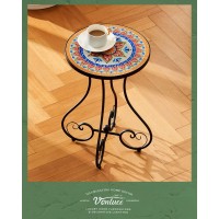 Vonluce Outdoor Side Table And Mosaic Plant Stand, Round End Table With 14