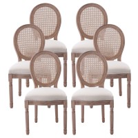 Nrizc Farmhouse Fabric Dining Room Chairs Set Of 6 French Chairs With Round Back Rattan Dining Chair Oval Side Chairs For Din